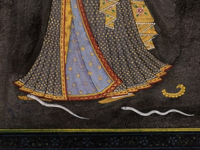 Lot 645 - AN ILLUSTRATION FROM A NAYIKA SERIES DEPICTING AN ABHISARIKA NAYIKA, KANGRA, 18TH-19TH CENTURY