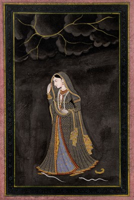 Lot 645 - AN ILLUSTRATION FROM A NAYIKA SERIES DEPICTING AN ABHISARIKA NAYIKA, KANGRA, 18TH-19TH CENTURY