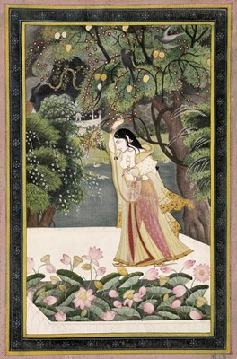 Lot 315 - A PAHARI PAINTING OF A VIRAHINI NAYIKA, NORTHERN INDIA, GULER, CIRCA 1800