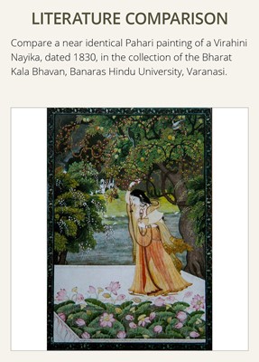 Lot 315 - A PAHARI PAINTING OF A VIRAHINI NAYIKA, NORTHERN INDIA, GULER, CIRCA 1800