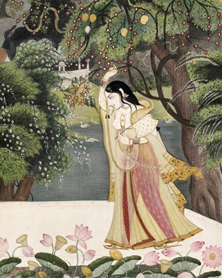 A PAHARI PAINTING OF A VIRAHINI NAYIKA, NORTHERN INDIA, GULER, CIRCA 1800