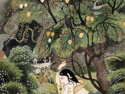 Lot 315 - A PAHARI PAINTING OF A VIRAHINI NAYIKA, NORTHERN INDIA, GULER, CIRCA 1800