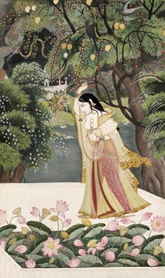 Lot 315 - A PAHARI PAINTING OF A VIRAHINI NAYIKA, NORTHERN INDIA, GULER, CIRCA 1800