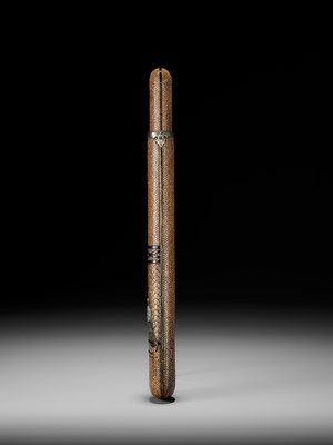 Lot 288 - ISSHU: A FINE INLAID WOVEN RATTAN KISERUZUTSU WITH KIKU (CHRYSANTHEMUM) FLOWERS AND A TABLE SCREEN