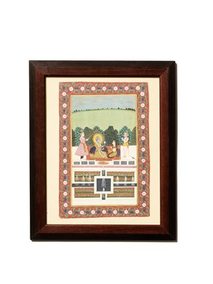 Lot 316 - AN INDIAN MINIATURE PAINTING OF RAMA AND SITA WITH LAKSHMANA AND HANUMAN