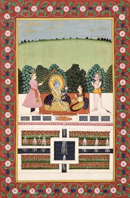 Lot 316 - AN INDIAN MINIATURE PAINTING OF RAMA AND SITA WITH LAKSHMANA AND HANUMAN