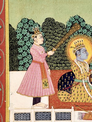 Lot 316 - AN INDIAN MINIATURE PAINTING OF RAMA AND SITA WITH LAKSHMANA AND HANUMAN