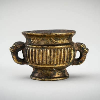 Lot 703 - A MINIATURE GILT BRONZE CENSER, QING DYNASTY