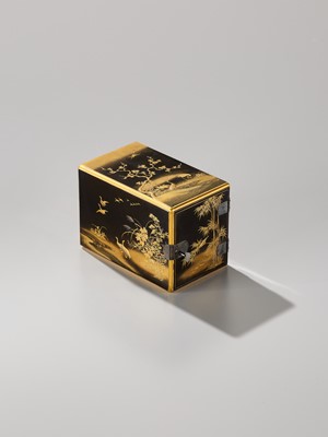 Lot 36 - A FINE MINIATURE LACQUER KODANSU (SMALL CABINET) DEPICTING BIRDS AND FLOWERS