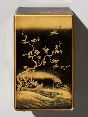 Lot 36 - A FINE MINIATURE LACQUER KODANSU (SMALL CABINET) DEPICTING BIRDS AND FLOWERS