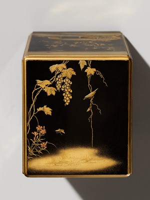 Lot 36 - A FINE MINIATURE LACQUER KODANSU (SMALL CABINET) DEPICTING BIRDS AND FLOWERS