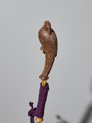 Lot 64 - ASAHI GYOKUZAN: A RARE BAMBOO, WOOD AND ANTLER WALKING STICK, DATED 1919