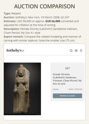 Lot 200 - A LARGE SANDSTONE FIGURE OF TARA, CHAM PERIOD, LATER MY SON E1 STYLE, 8TH-9TH CENTURY