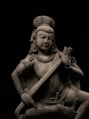 Lot 242 - AN IMPORTANT BUFF SANDSTONE FIGURE OF SHIVA VINADHARA, LATER GUPTA