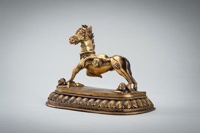 Lot 1457 - A GILT BRONZE FIGURE OF PALDEN LHAMO´S MULE, 17th – 18th CENTURY