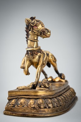 Lot 1457 - A GILT BRONZE FIGURE OF PALDEN LHAMO´S MULE, 17th – 18th CENTURY
