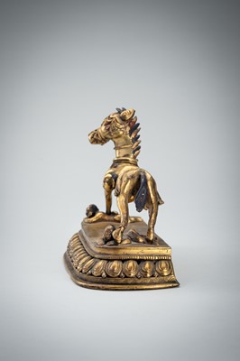 Lot 1457 - A GILT BRONZE FIGURE OF PALDEN LHAMO´S MULE, 17th – 18th CENTURY