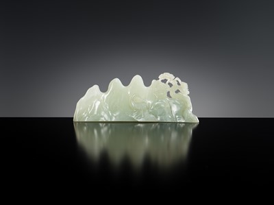 Lot 450 - A CELADON JADE ‘MOUNTAIN’ BRUSH REST, 18TH - 19TH CENTURY