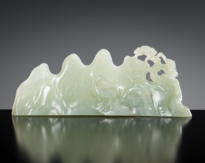 Lot 450 - A CELADON JADE ‘MOUNTAIN’ BRUSH REST, 18TH - 19TH CENTURY