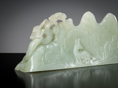 Lot 450 - A CELADON JADE ‘MOUNTAIN’ BRUSH REST, 18TH - 19TH CENTURY
