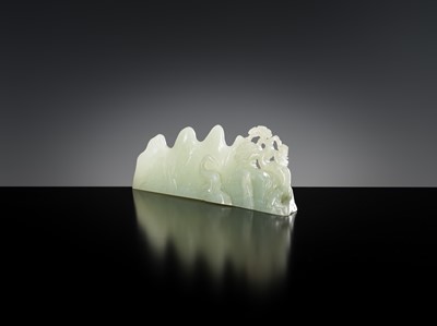 Lot 450 - A CELADON JADE ‘MOUNTAIN’ BRUSH REST, 18TH - 19TH CENTURY