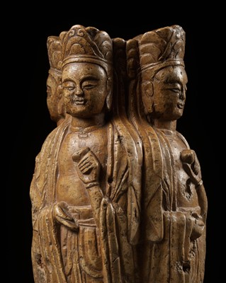 A LIMESTONE COLUMN FRAGMENT DEPICTING THE FOUR DIRECTIONAL BUDDHAS, LIAO TO SONG DYNASTY