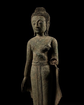 Lot 591 - A BRONZE FIGURE OF BUDDHA, LAOS, 16TH-17TH CENTURY