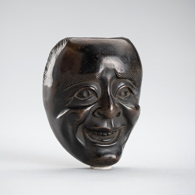 A BRONZE MASK NETSUKE OF A MAN, EDO PERIOD