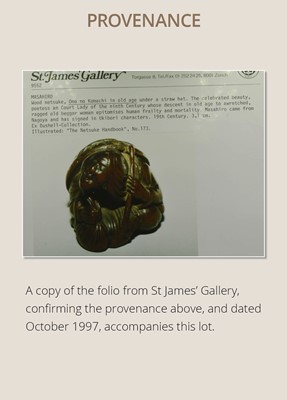 Lot 116 - MASAHIRO: A WOOD NETSUKE OF SOTOBA KOMACHI