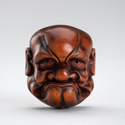 Lot 493 - DEME UMAN: A WOOD NOH MASK NETSUKE OF O-BESHIMI