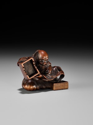 Lot 86 - MASANAO: A RARE WOOD NETSUKE DEPICTING THE TRANSFORMATION OF URASHIMA TARO