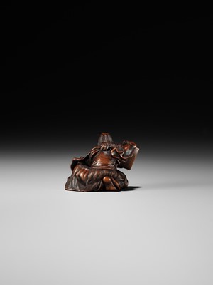 Lot 86 - MASANAO: A RARE WOOD NETSUKE DEPICTING THE TRANSFORMATION OF URASHIMA TARO