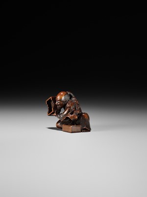 Lot 86 - MASANAO: A RARE WOOD NETSUKE DEPICTING THE TRANSFORMATION OF URASHIMA TARO