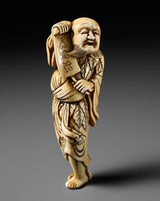 Lot 392 - AN IVORY NETSUKE OF SENNIN