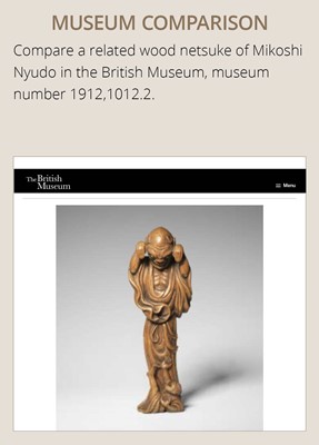 Lot 68 - HIDEMASA: A SUPERB AND LARGE IVORY NETSUKE OF THE BAKEMONO MIKOSHI NYUDO