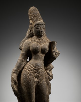 Lot 238 - A GRANITE FIGURE OF PARVATI, CHOLA PERIOD