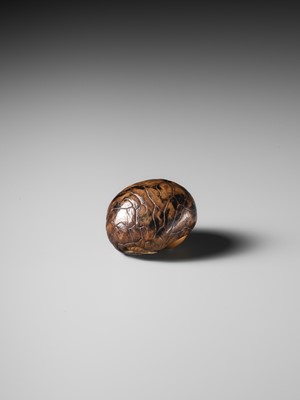 Lot 284 - YOSHIMASA: A RARE COROZO NUT NETSUKE OF TWO MUSHROOMS AND A WORM