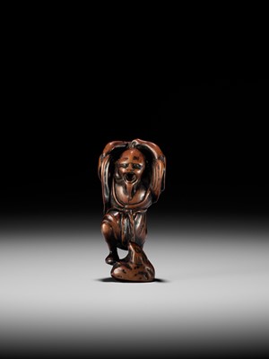 Lot 21 - A RARE AND EARLY WOOD NETSUKE OF KOSHOHEI