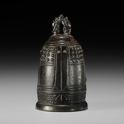 A VERY RARE BRONZE NETSUKE OF A TEMPLE BELL, BONSHO