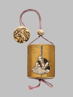 Lot 53 - A FINE SHIBAYAMA INLAID LACQUER SAYA (SHEATHE) FOUR-CASE INRO