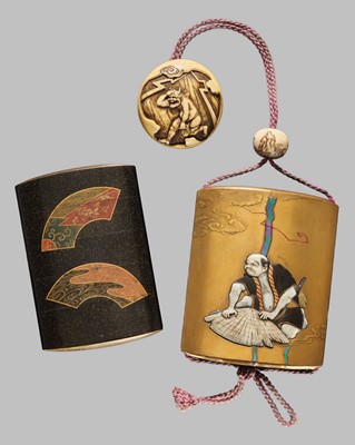 Lot 53 - A FINE SHIBAYAMA INLAID LACQUER SAYA (SHEATHE) FOUR-CASE INRO