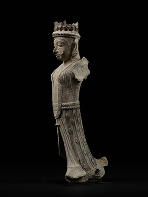 Lot 261 - A SANDSTONE ARCHITECTURAL BRACKET DEPICTING A GANDHARVA, WESTERN INDIA, 17TH-18TH CENTURY OR EARLIER