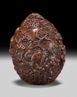 Lot 361 - A SUPERB KURUMI (WALNUT) NETSUKE OF A ROCKY LANDSCAPE