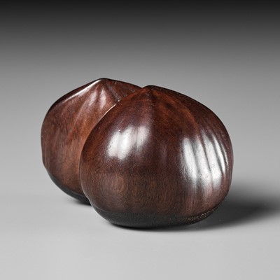 Lot 184 - MASAKAZU: A FINE NAGOYA SCHOOL WOOD NETSUKE OF TWO CHESTNUTS