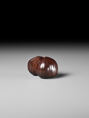 Lot 184 - MASAKAZU: A FINE NAGOYA SCHOOL WOOD NETSUKE OF TWO CHESTNUTS
