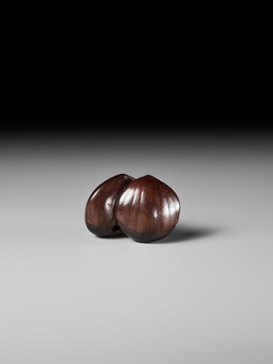 Lot 184 - MASAKAZU: A FINE NAGOYA SCHOOL WOOD NETSUKE OF TWO CHESTNUTS