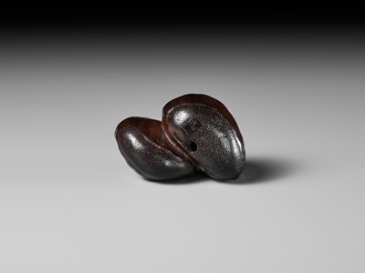 Lot 184 - MASAKAZU: A FINE NAGOYA SCHOOL WOOD NETSUKE OF TWO CHESTNUTS