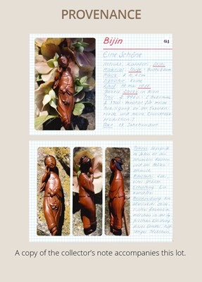 Lot 281 - A SUPERB AND LARGE WOOD NETSUKE OF A CHINESE BEAUTY