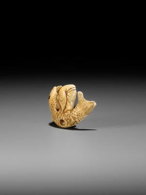 Lot 1 - YOSHITSUGU: AN EARLY IVORY NETSUKE OF KINKO SENNIN ON A CARP