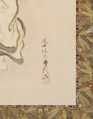 Lot 592 - KAMO SENKEN: A TWO-PANEL BYOBU SCREEN DEPICTING TAIKOBO AND JUROJIN